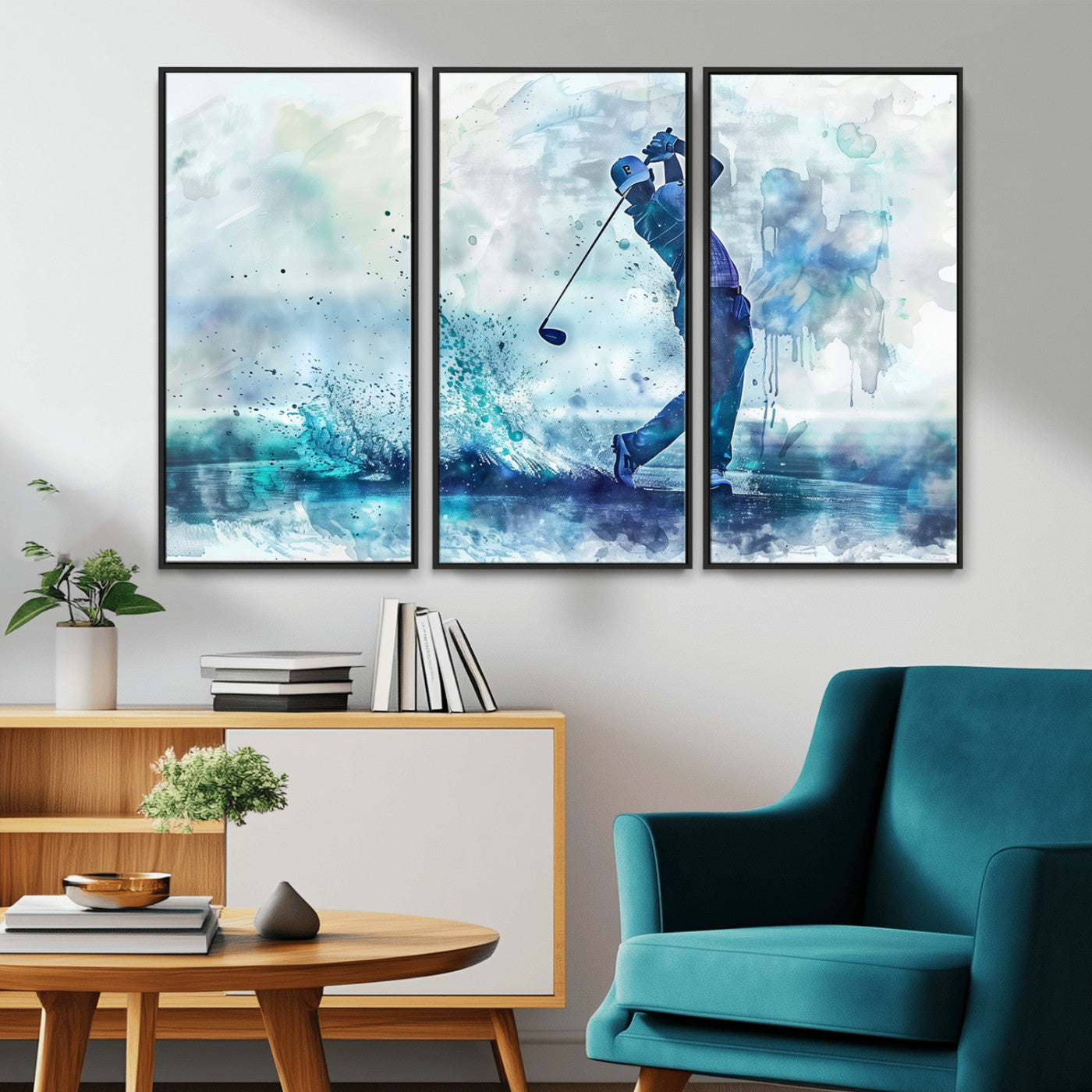MGV-FC-48X32-3P - Golf Swing Wall Art Canvas Print - Sports-Inspired Watercolor Decor - Ready to Hang