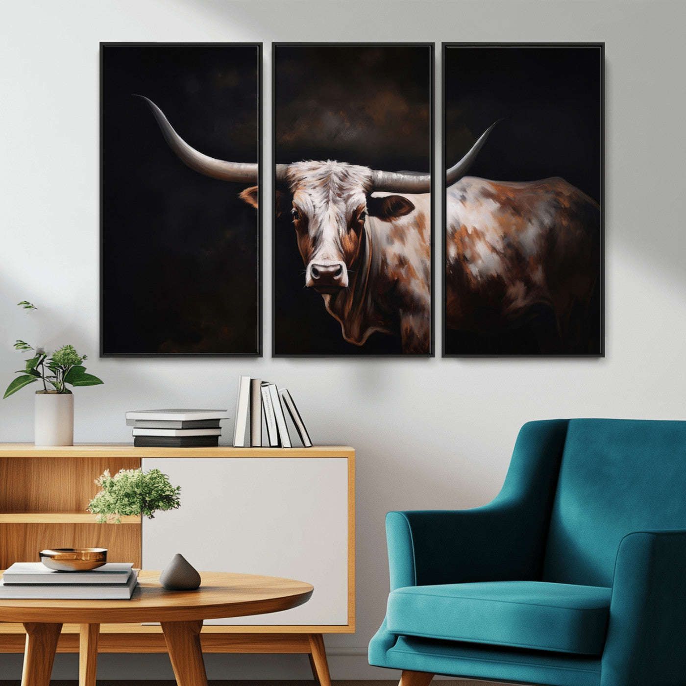 82543-MGV-CV-36X24-Texas Longhorn Wall Art Canvas Print | Western Ranch Decor | Bold Rustic Cattle Artwork | Ready to