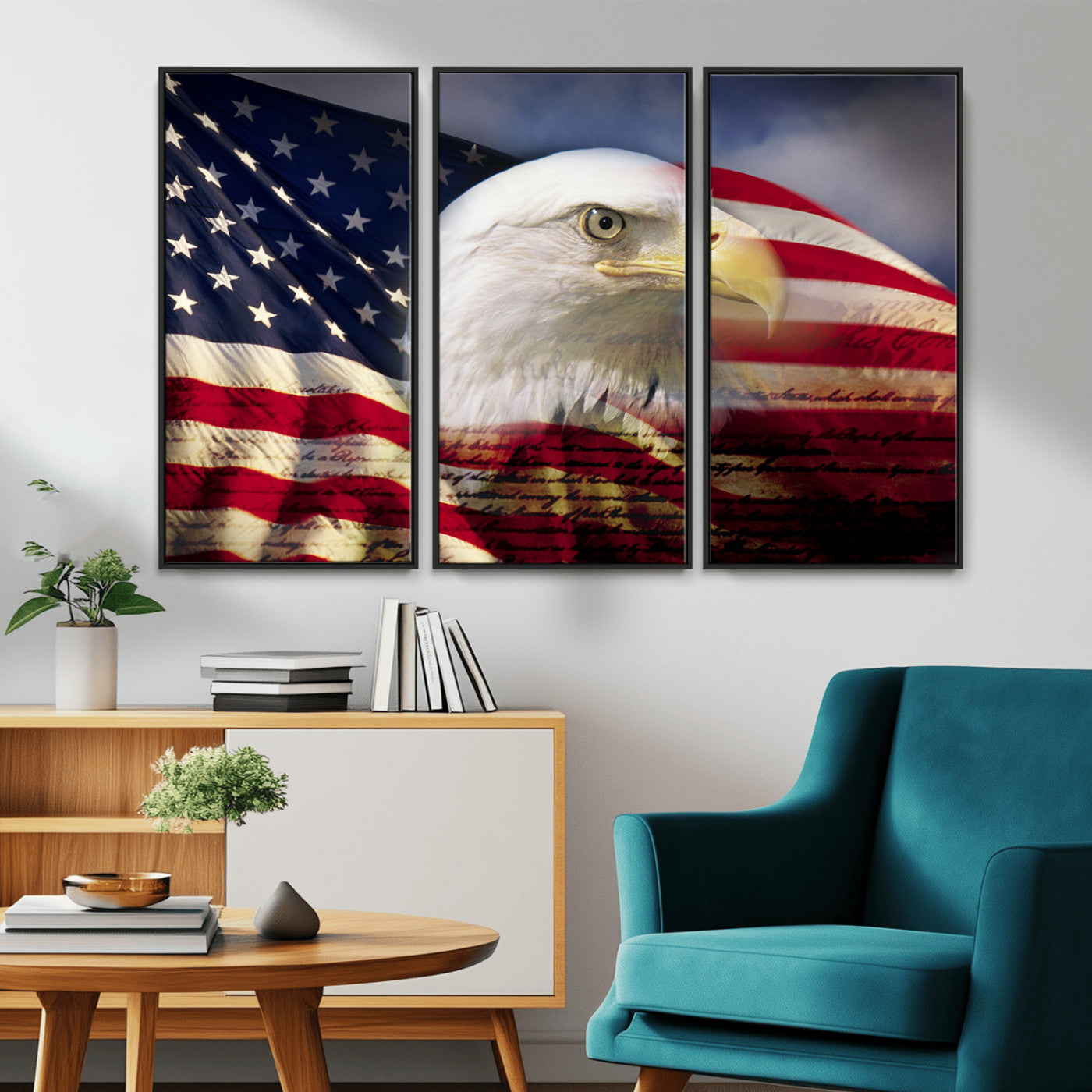 MGV-FC-48X32-3P - American Flag Eagle Symbol Wall Art, American Flag Eagle Wall Art Canvas Print