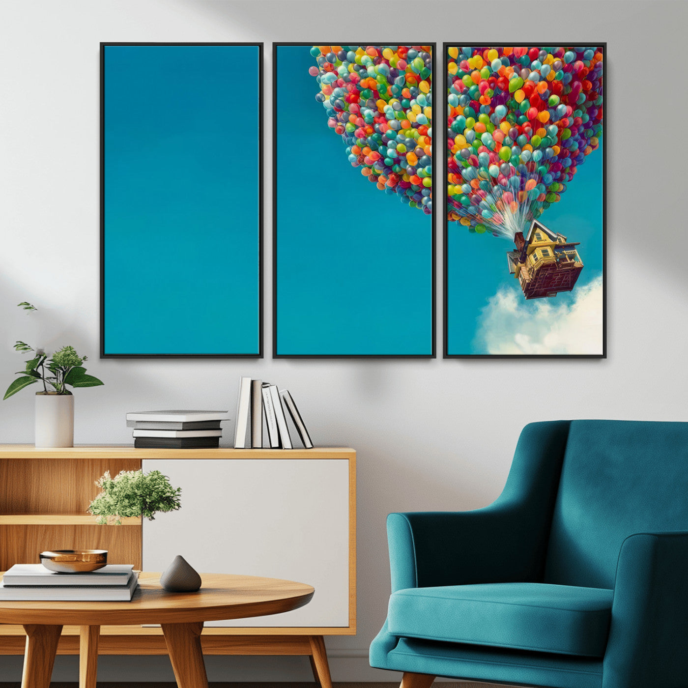 MGV-FC-48X32-3P - Carl Fredricksen, Up Movie Wall Art, Colorful Balloon House Art | Whimsical Wall Decor for Living