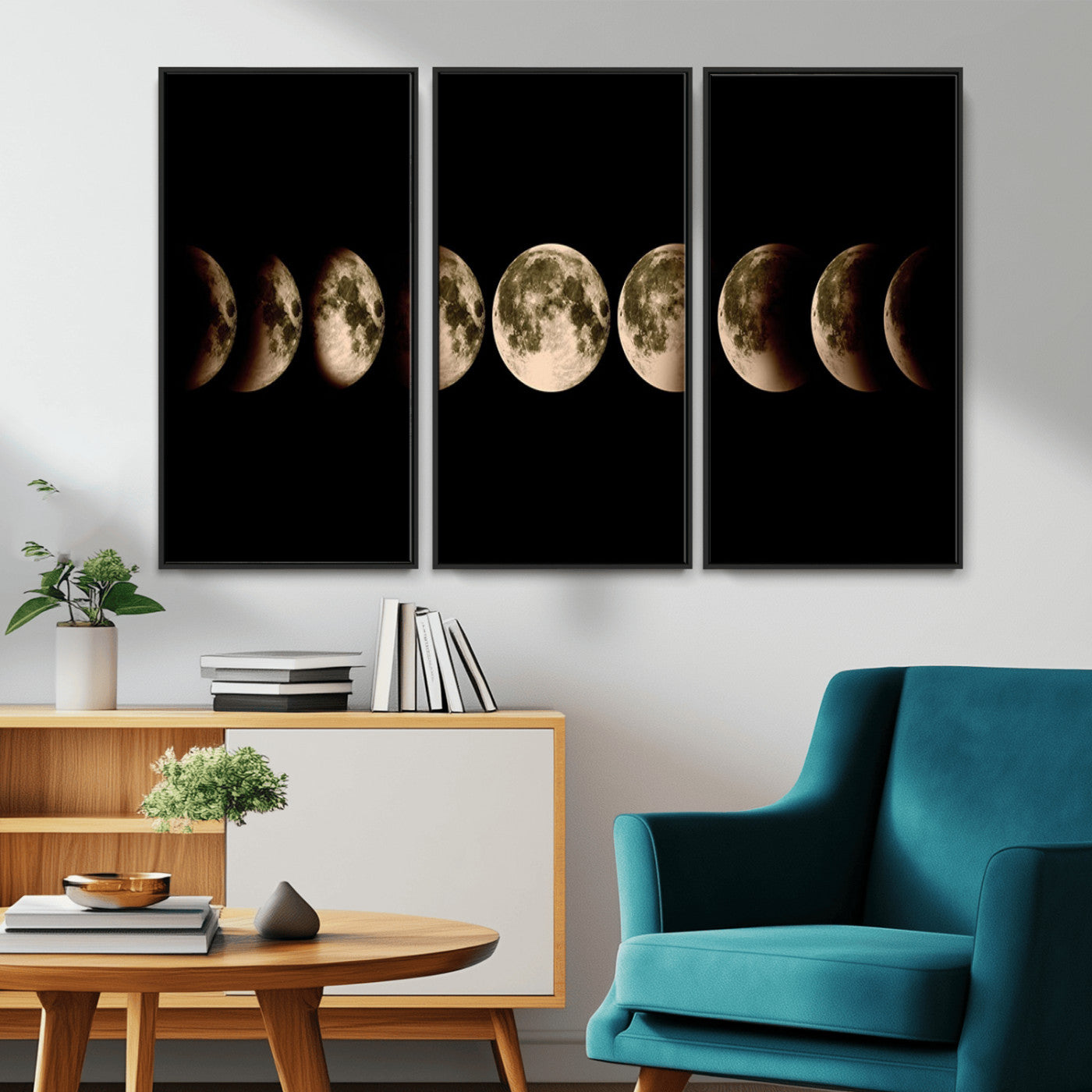 MGV-FC-48X32-3P - Phases of the Moon Wall Art | Canvas Print for Modern Wall Decor | Ready to Hang and Framed