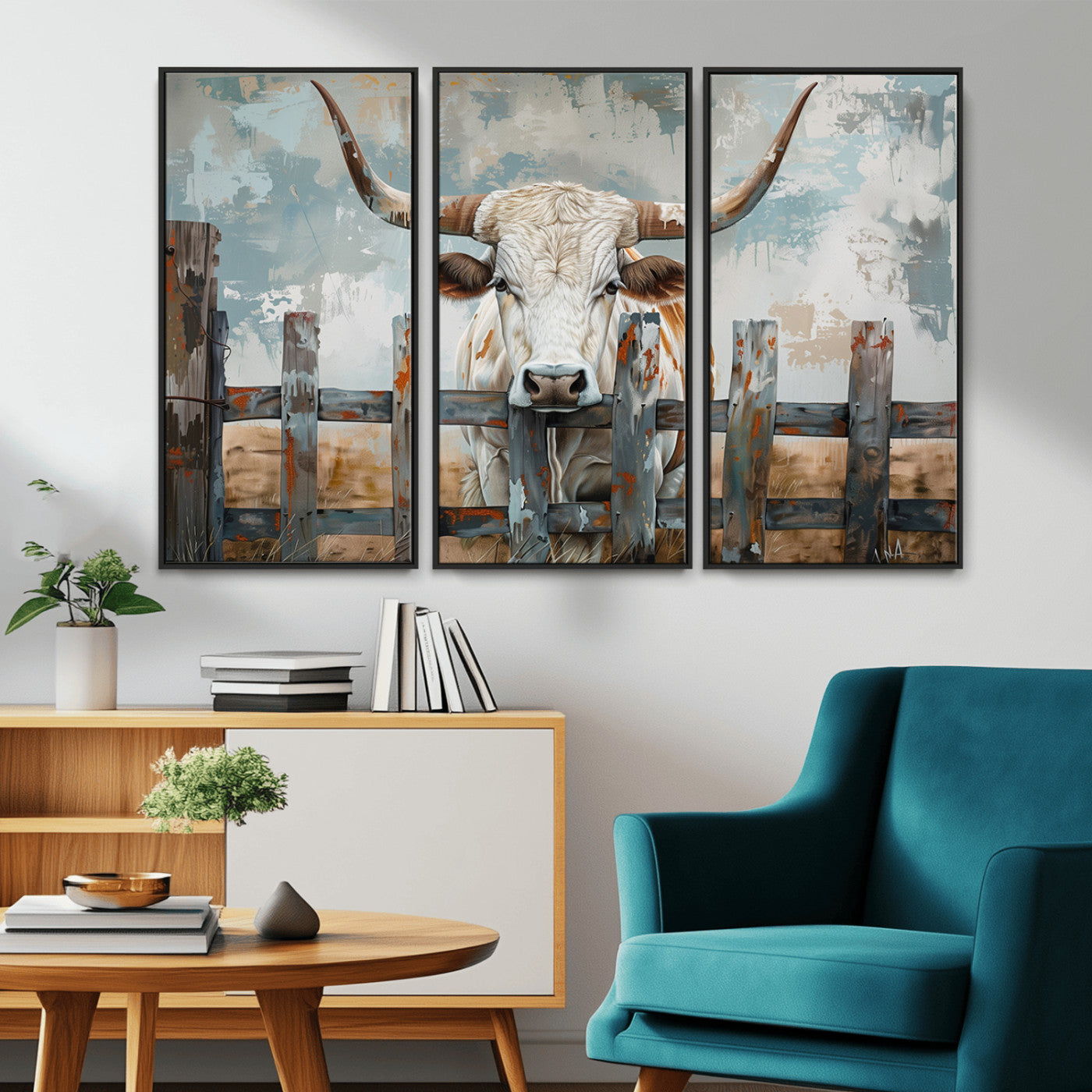 MGV-FC-48X32-3P - Vintage Cow Wall Art Canvas Print for Farmhouse Wall Decor Theme, Cattle Wall Art Print