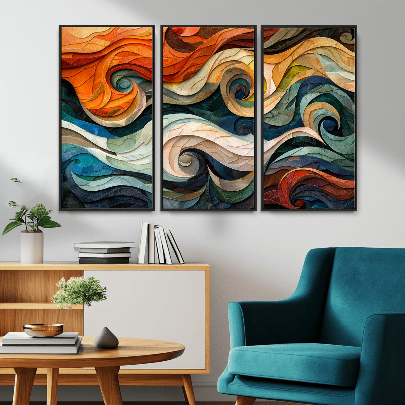MGV-FC-48X32-3P - Abstract Wave Wall Art | Ready to Hang Framed Canvas Print | Vibrant Home Decor for Modern Spaces