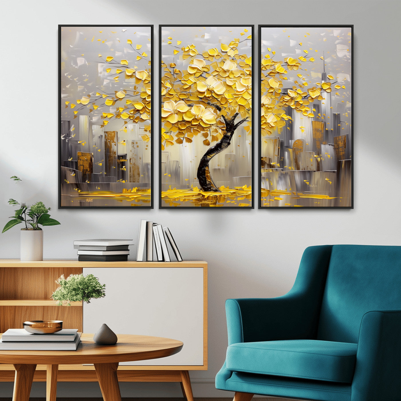 -Golden Tree Canvas Print | Abstract Wall Art for Modern Homes | Ready to Hang Framed Artwork