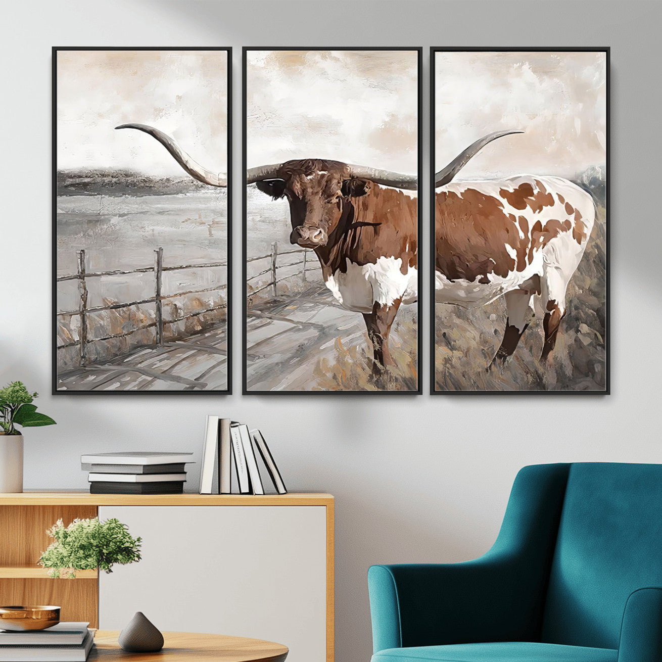 57340-MGV-CV-36X24 - Vintage Texas Cow Wall Art Canvas Print, Rustic Longhorn Wall Art | Canvas Print for Farmhouse Decor
