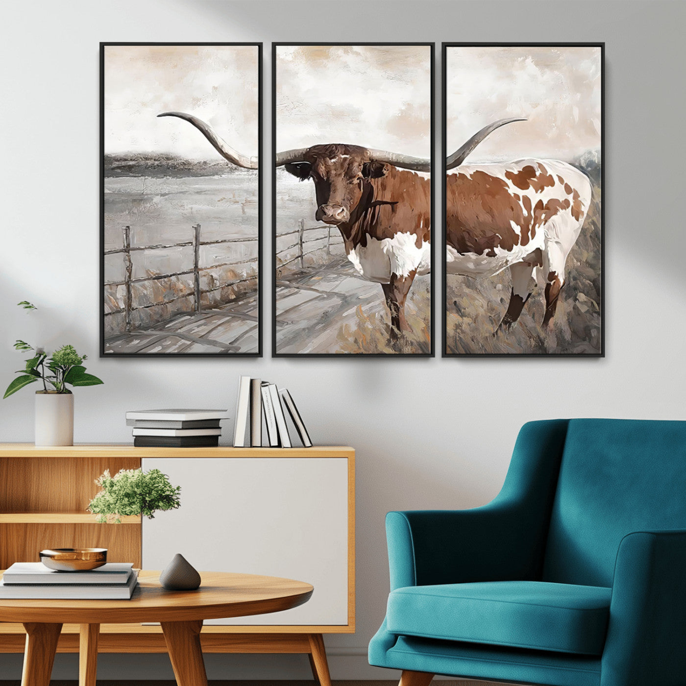 57340-MGV-CV-36X24-Vintage Texas Cow Wall Art Canvas Print, Rustic Longhorn Wall Art | Canvas Print for Farmhouse Decor