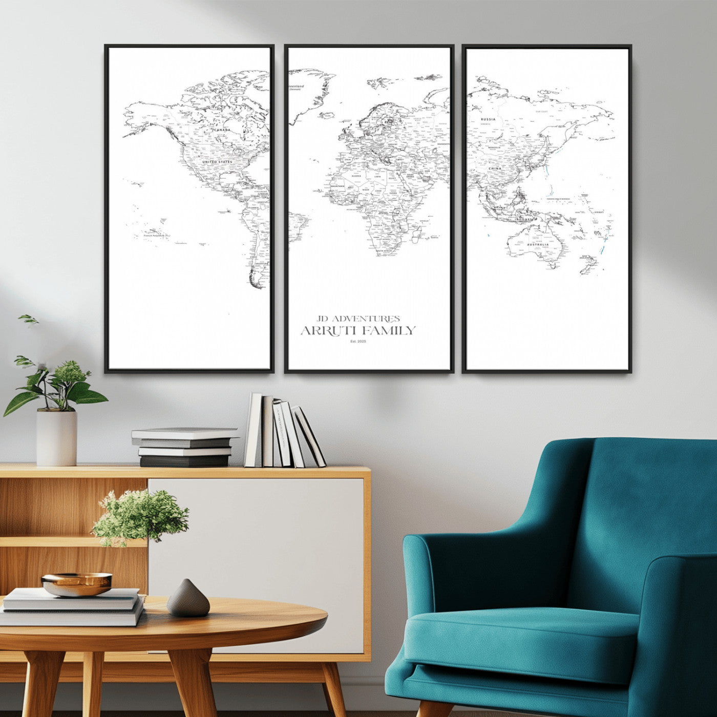 MGV-FC-48X32-3P - Custom World Map Wall Art – Personalized Framed Canvas Print with Push Pins for Travel Tracking,