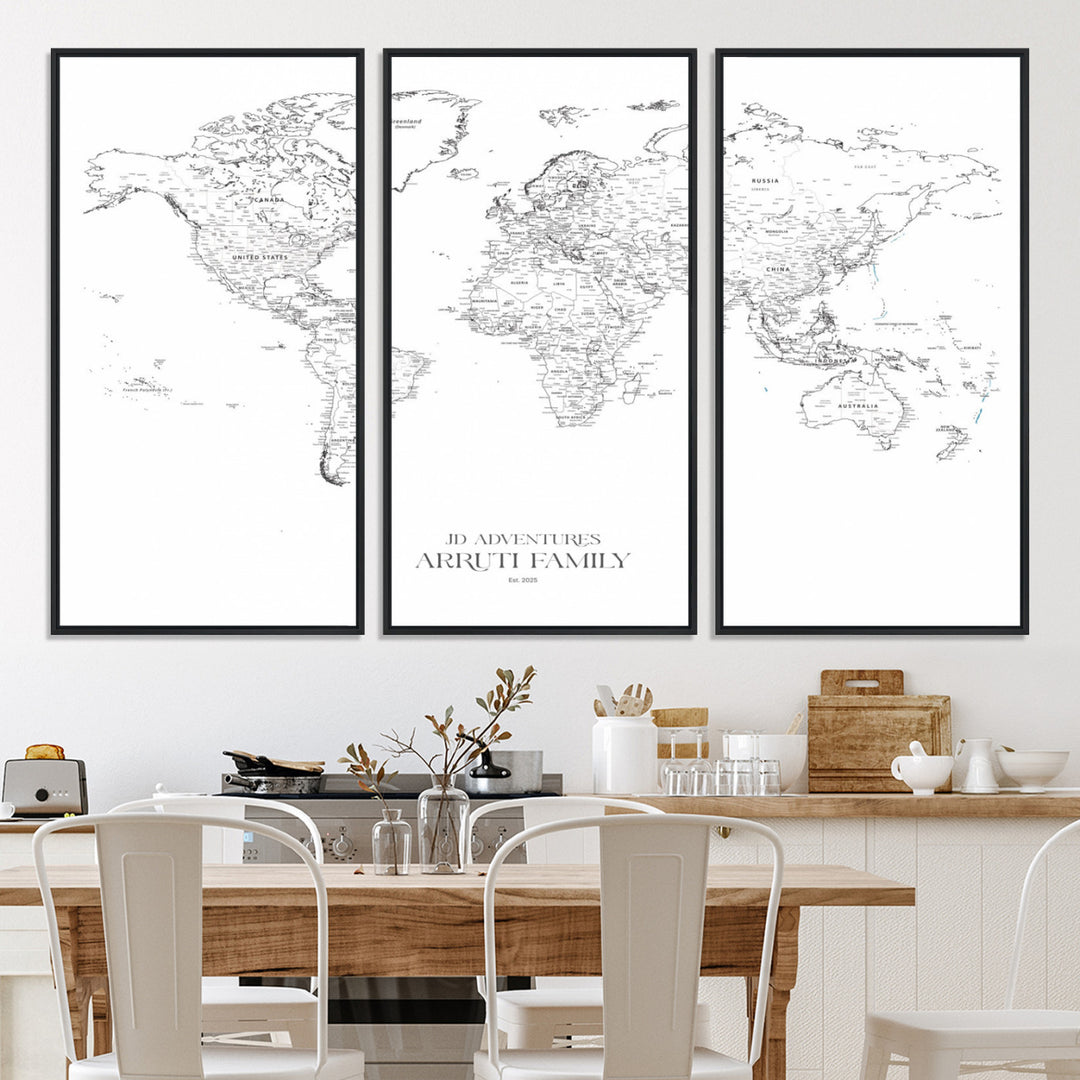 Personalized World Map Wall Art Canvas Print - Custom Push Pin Travel Map Canvas - Framed Map Print for Travel Lover Gift