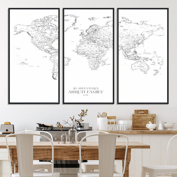 Personalized World Map Wall Art Canvas Print - Custom Push Pin Travel Map Canvas - Framed Map Print for Travel Lover Gift