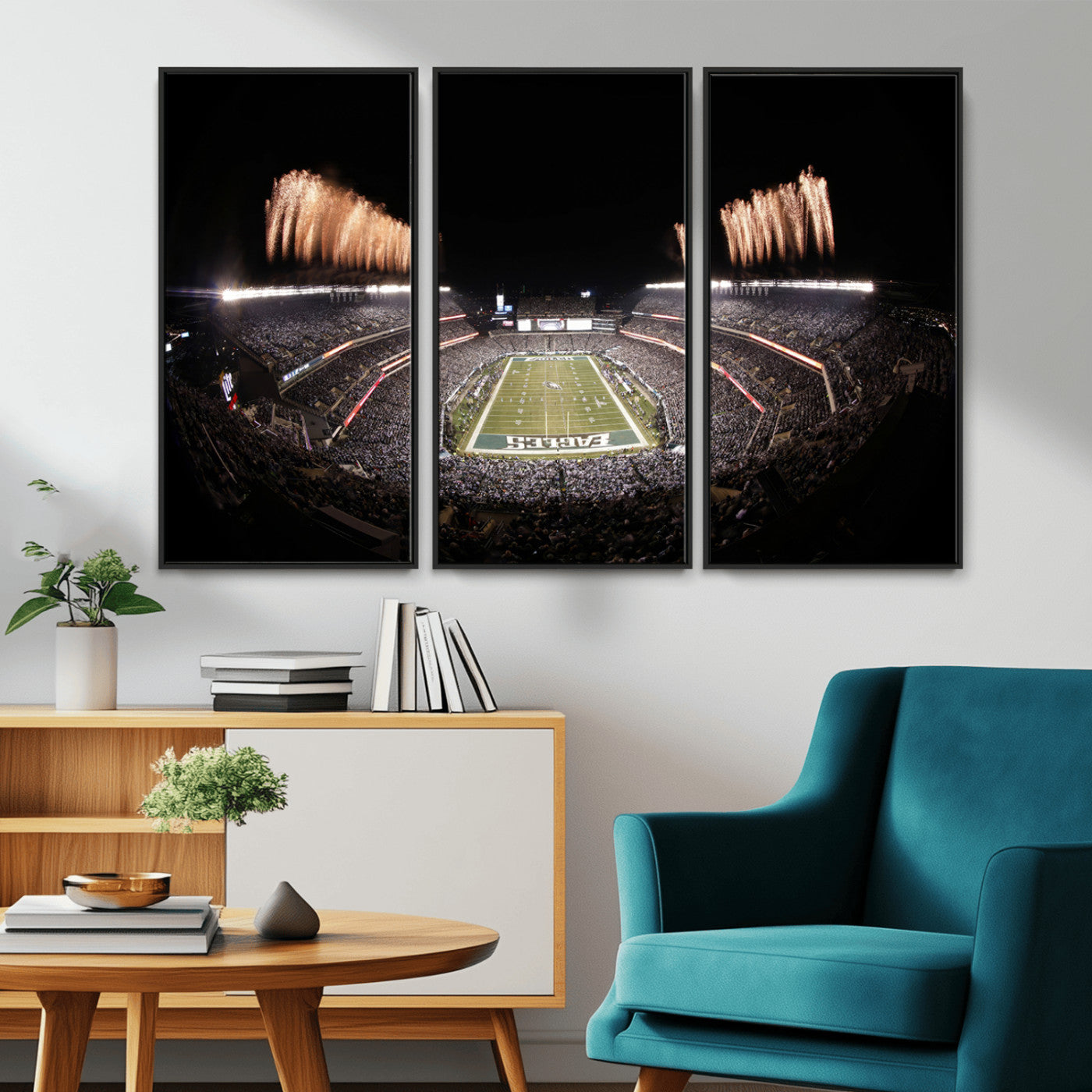 48893-MGV-CV-36X24-Eagles Field Stadium Wall Art - Lincoln Financial Field Fireworks Game Triple Canvas Wall Art -