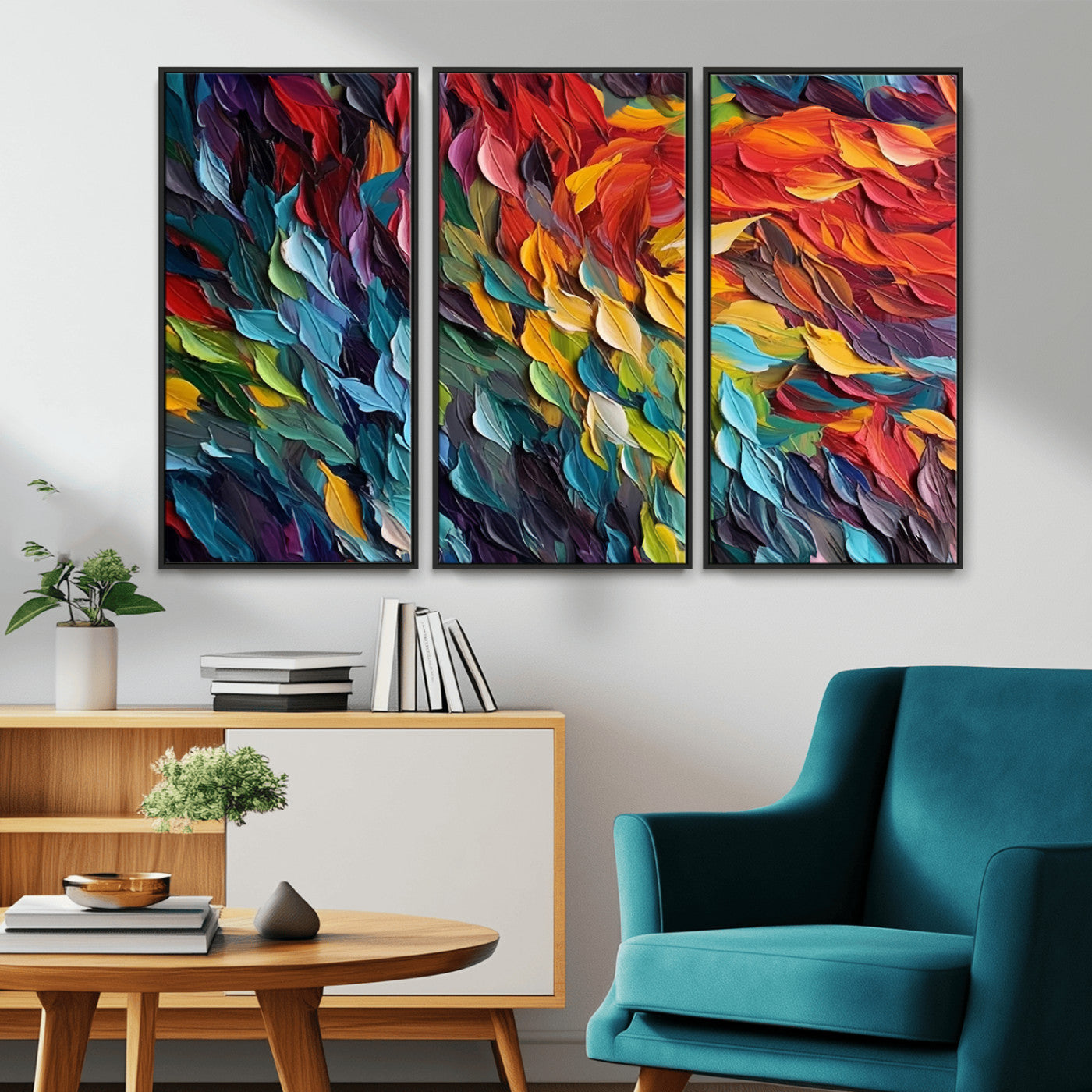 -Vibrant Abstract Leaf Wall Art Canvas Print | Bold Colorful Canvas for Living Room or Office | Ready