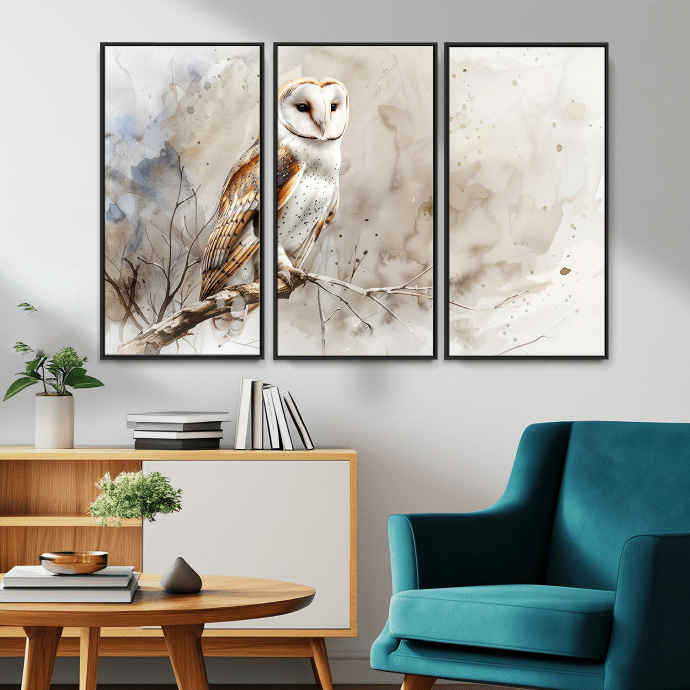 MGV-FC-48X32-3P - Barn Owl Wall Art | Watercolor Canvas Print | Perfect for Farmhouse Wall Decor | Ready to Hang