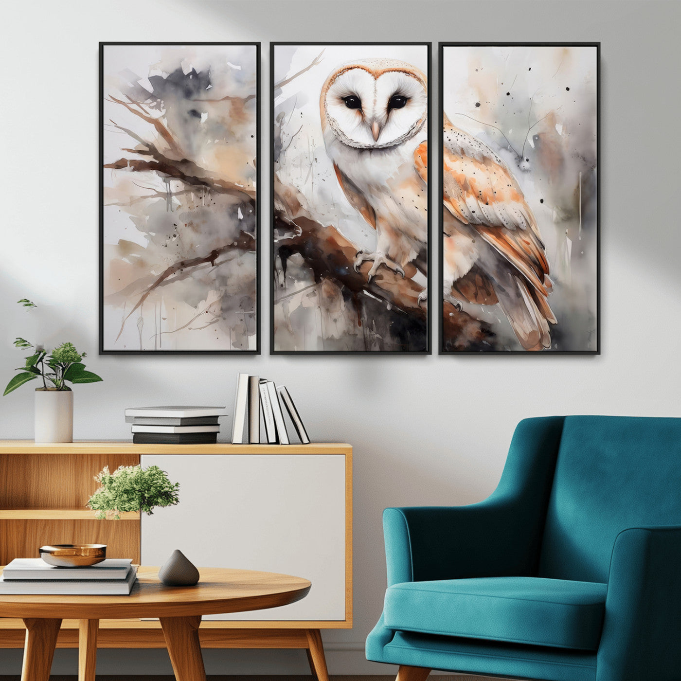 MGV-FC-48X32-3P - Barn Owl Wall Art | Watercolor Barn Owl Canvas Print | Perfect for Farmhouse Wall Decor | Ready to