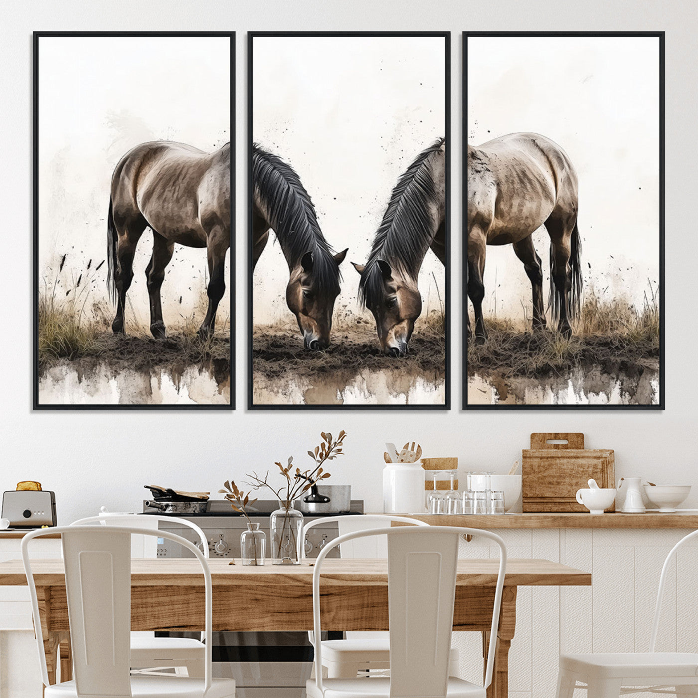 71729-MGV-CV-36X24-Chines Ink Style Horses Wall Art Canvas Print