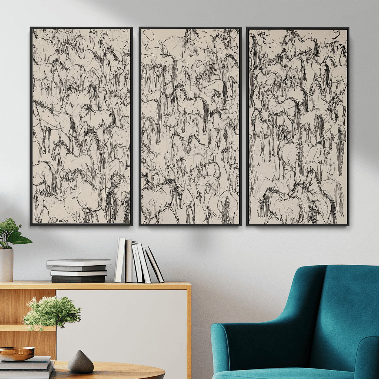 25718-MGV-CV-36X24 - Abstract Horse Sketch Wall Art | Ready to Hang and Framed | Farmhouse Wall Decor for Barn Wall