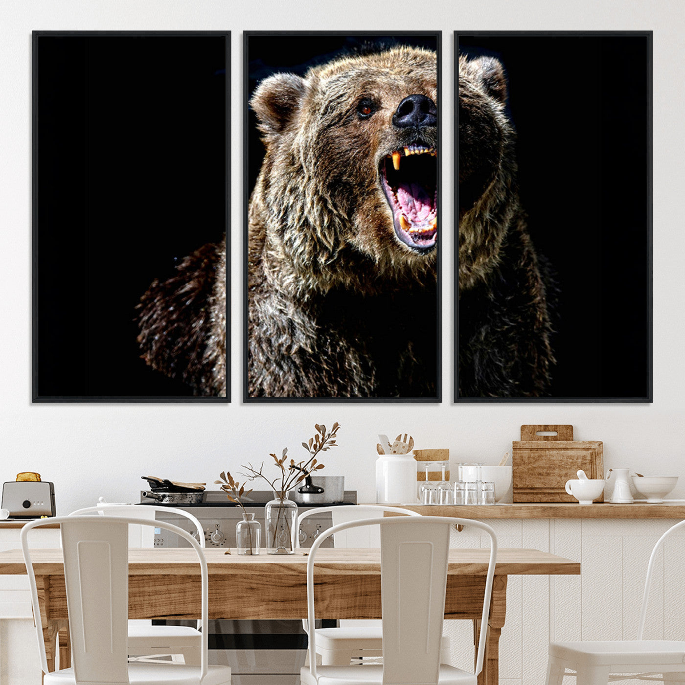 17625-MGV-FC-60X40-3P_Black-Grizzly Bear Canvas Print | Wildlife Wall Art for Cabin Decor | Ready to Hang Framed