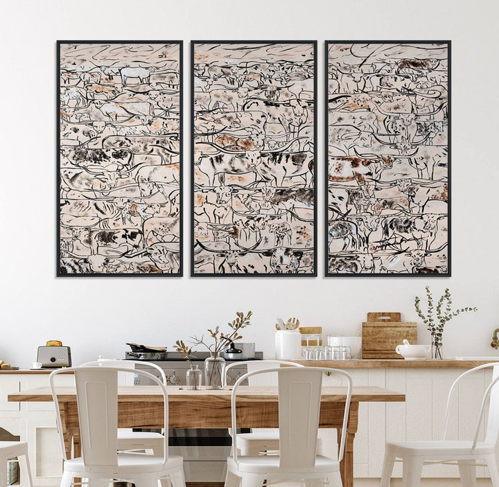 The dining room features a rustic decor highlighted by the Cattle Herd Wall Art.