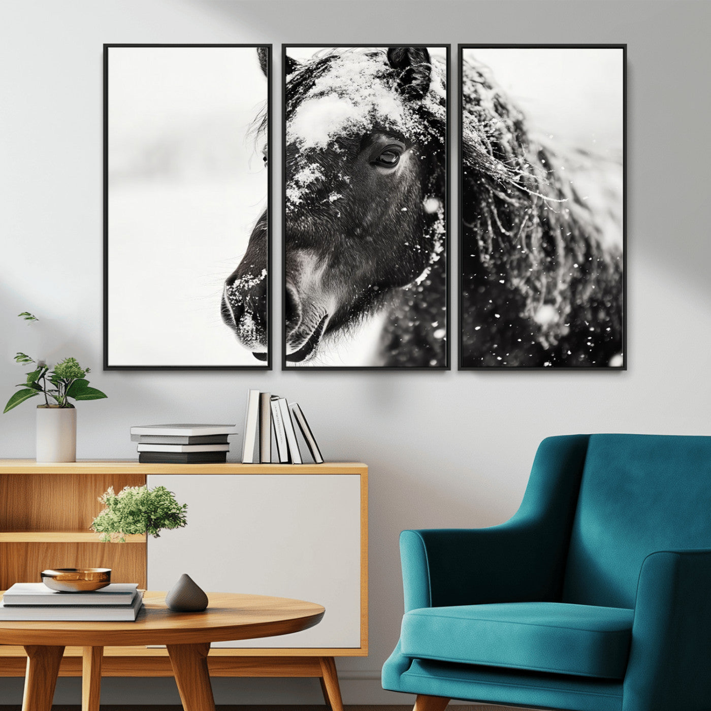 MGV-FC-48X32-3P - Framed Black and White Horse Wall Art | Ready to Hang and Framed | Farmhouse and Western Wall Decor
