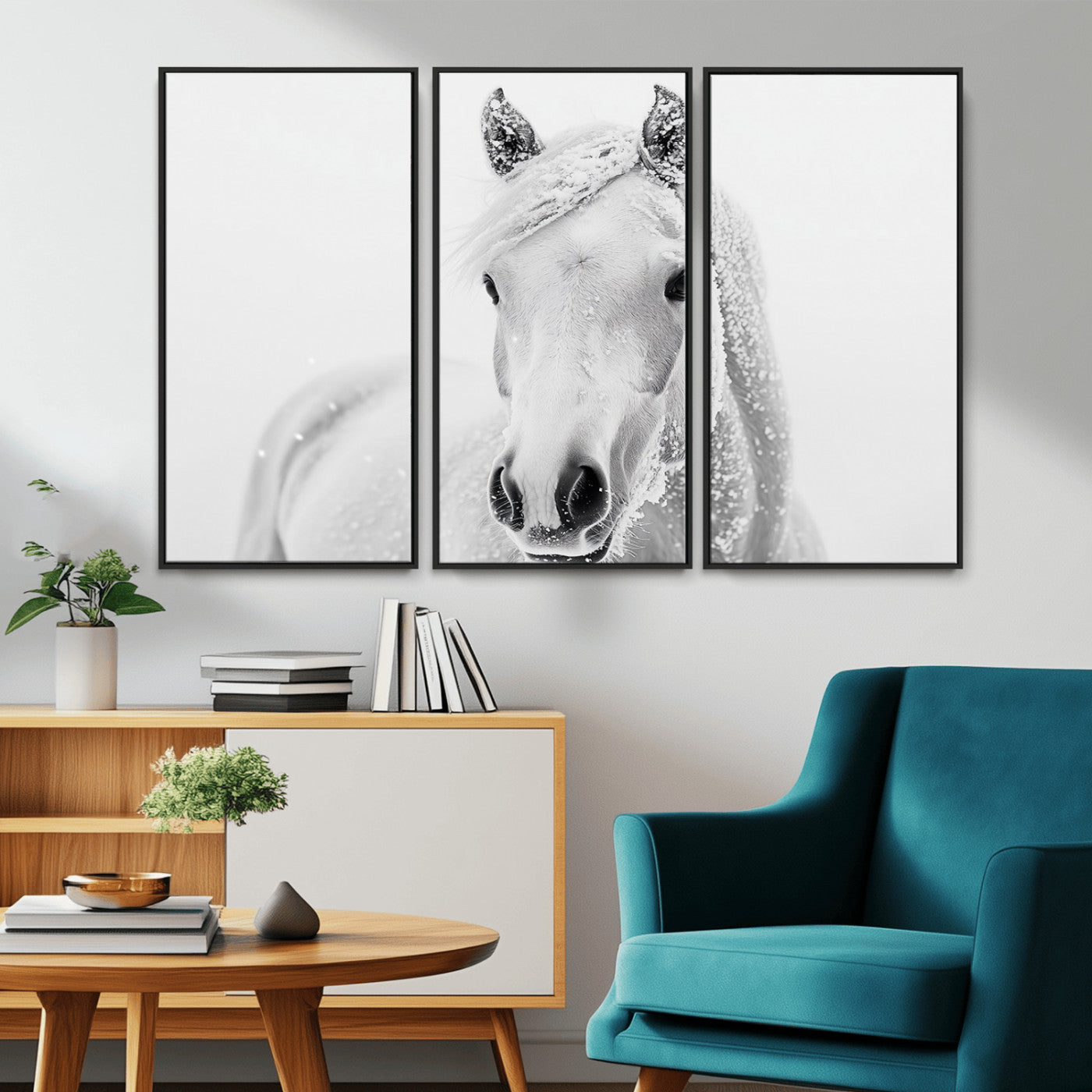 MGV-FC-48X32-3P - Majestic White Horse Wall Art | Ready to Hang and Framed | Farmhouse Wall Decor for Living Room