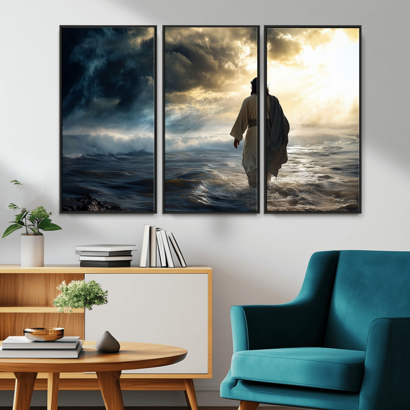 MGV-FC-48X32-3P - Jesus Walking on Water Wall Art | Canvas Print | Ready to Hang | Christian Home Decor | Spiritual