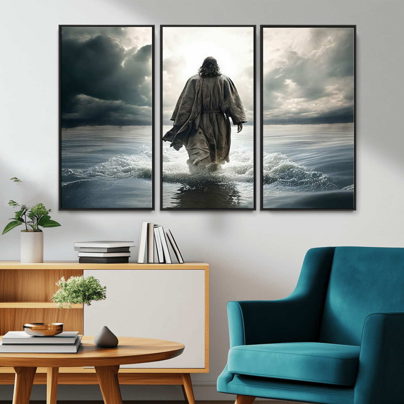 MGV-FC-48X32-3P - Jesus Walking on Water Wall Art | Canvas Print | Ready to Hang | Christian Home Decor | Spiritual
