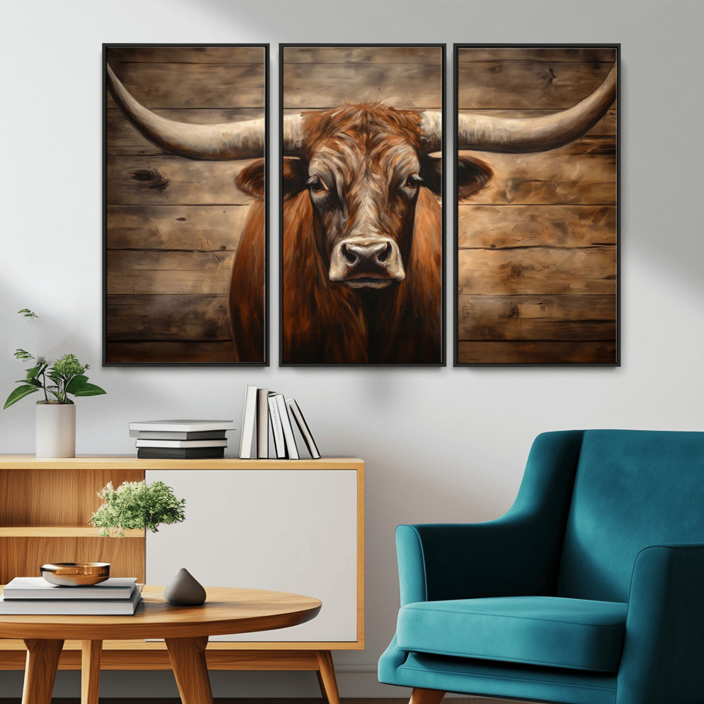 77556-MGV-CV-36X24-Longhorn Bull Wall Art | Canvas Print | Ready to Hang | Rustic Farmhouse Wall Decor | Western Barn