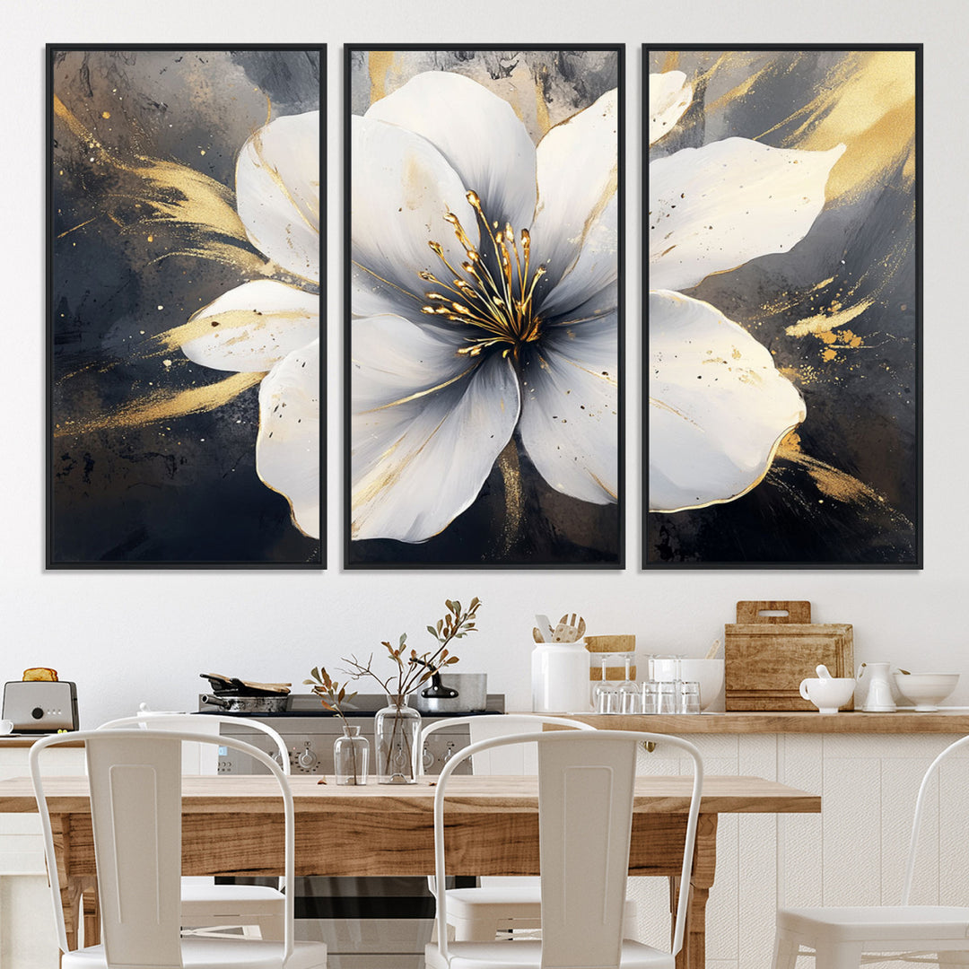 White Flower Wall Art | Canvas Print | Ready to Hang | Abstract Floral Wall Decor | Elegant Bloom Artwork | Framed for Living Room or Bedroom