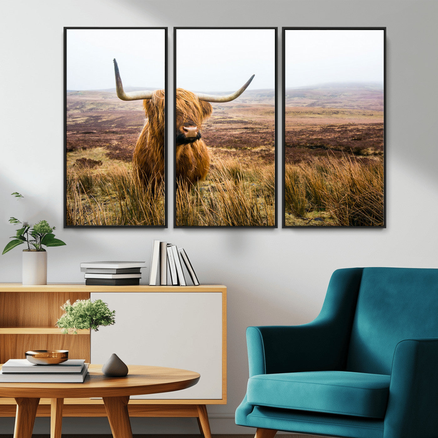 97274-MGV-CV-36X24-Scottish Highland Cow Canvas Wall Art – Rustic Farmhouse Charm with Highland Cattle – Ready to Hang