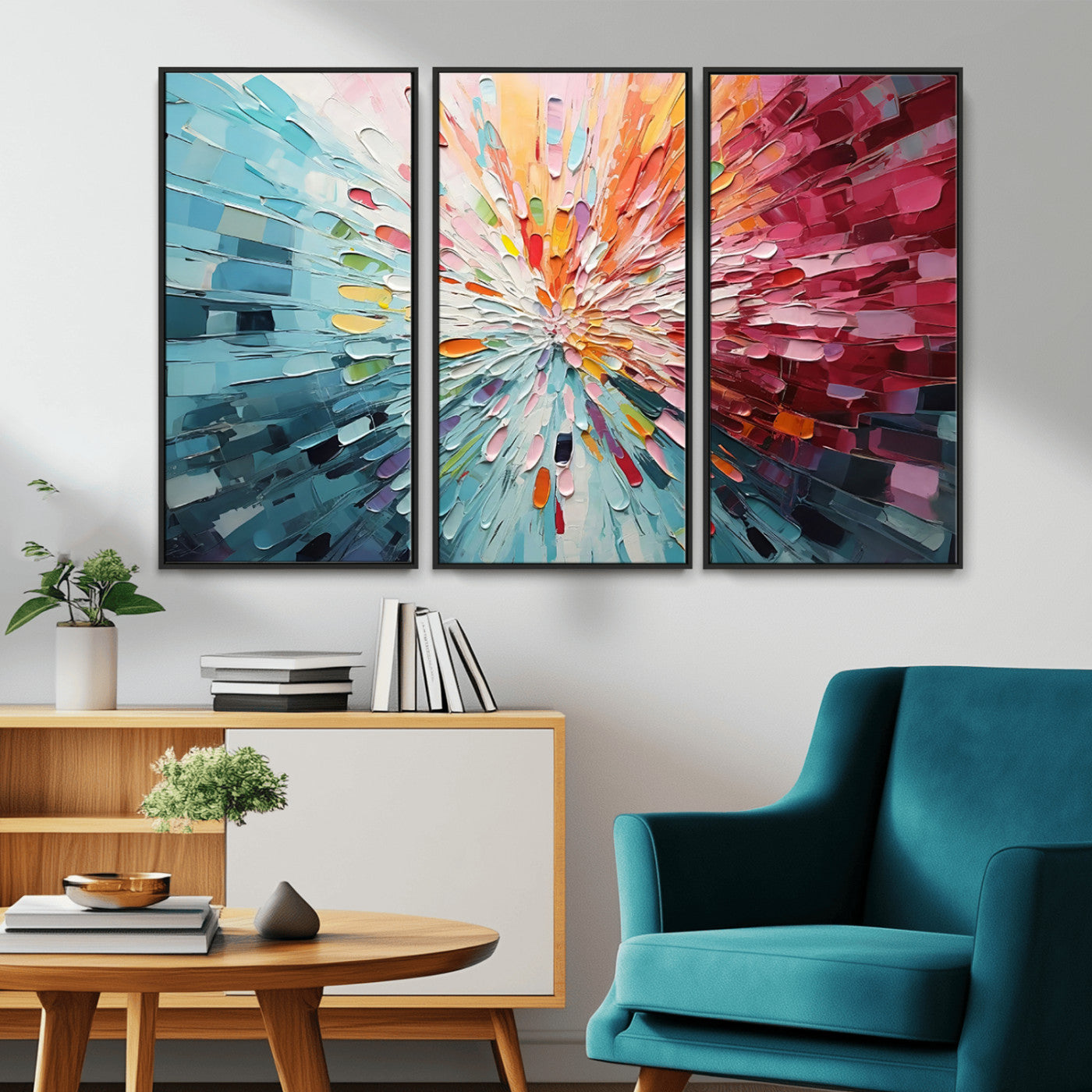 MGV-FC-48X32-3P - Radiant Bloom Abstract Floral Wall Art Canvas Print - Colorful Burst - Modern Living Room Decor -