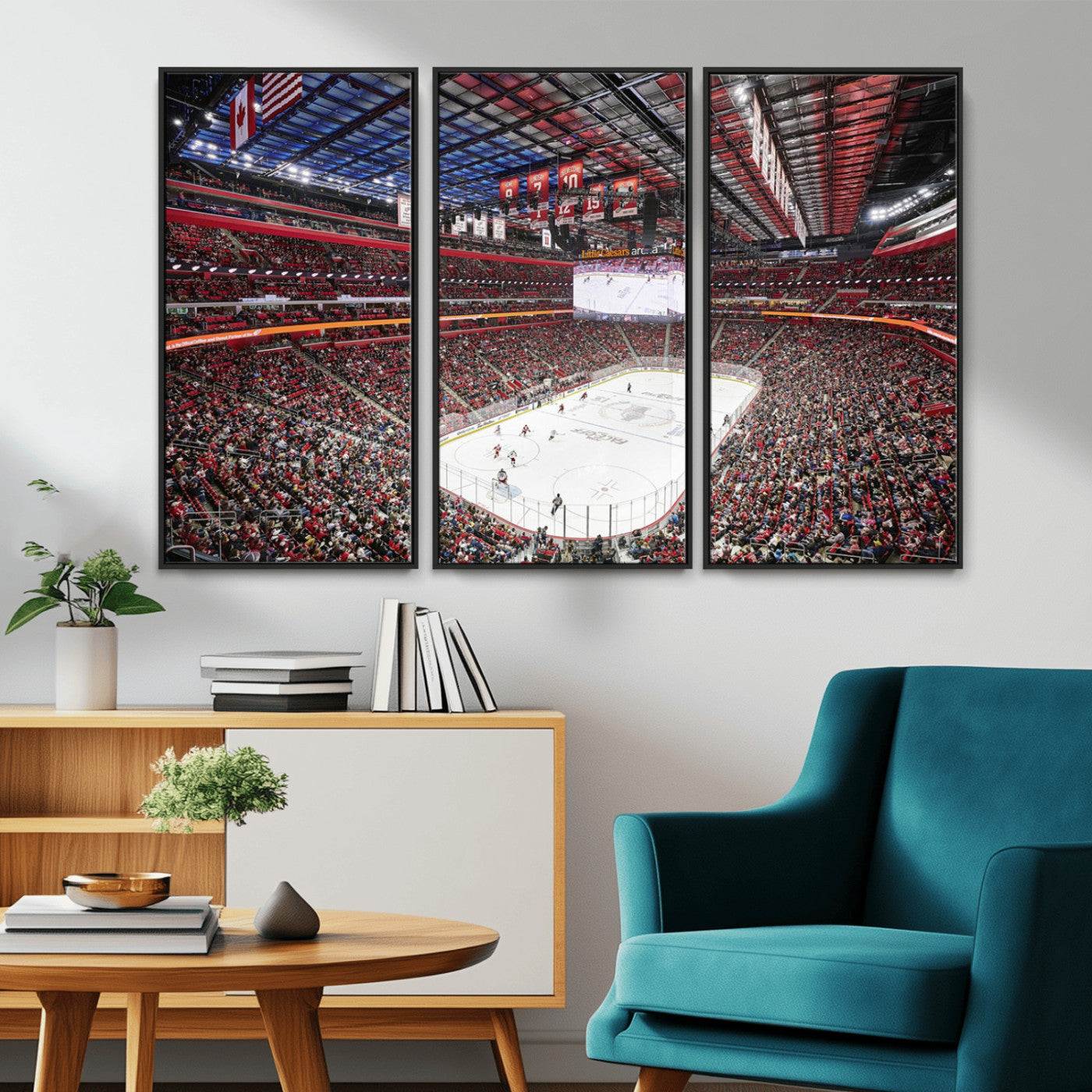 MGV-FC-48X32-3P - Barton Malow Little Caesars Arena Detroit Wall Art Canvas Print - Detroit Hockey and Basketball