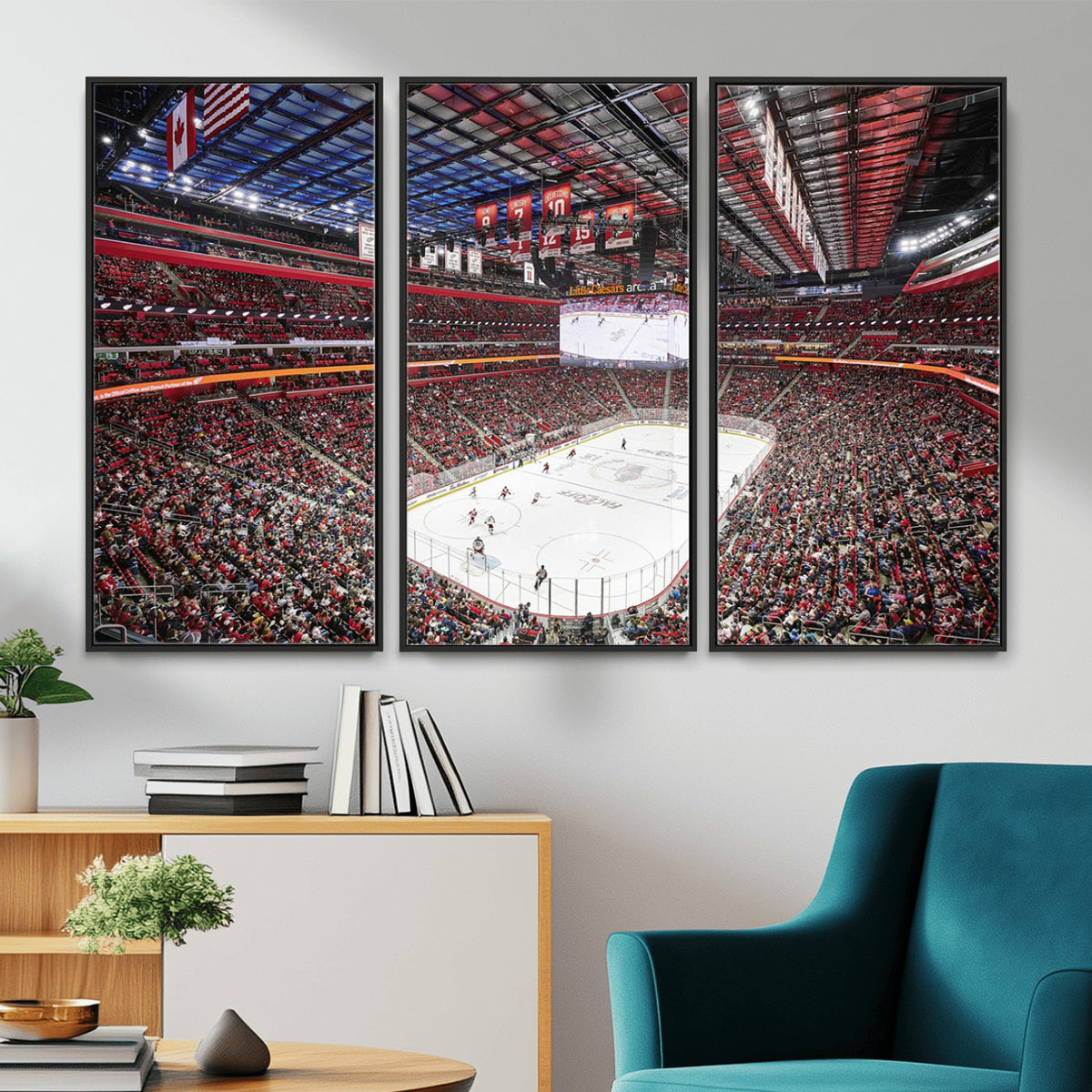 62263-MGV-CV-36X24 - Barton Malow Little Caesars Arena Detroit Wall Art Canvas Print - Detroit Hockey and Basketball