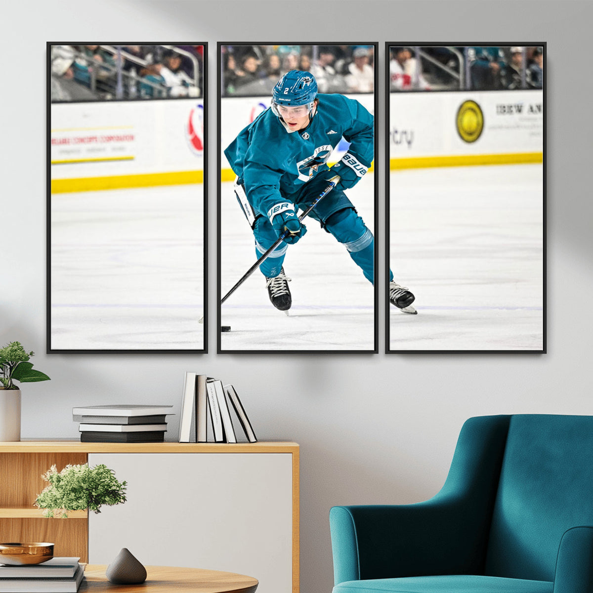 69179-MGV-CV-36X24 - San Jose Sharks Ice Hockey Player Wall Art Canvas Print