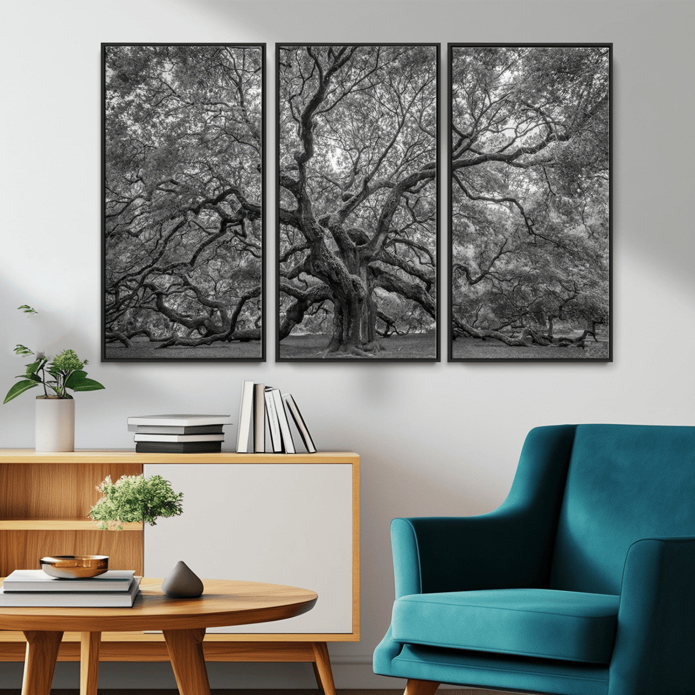 97240-MGV-CV-36X24-Majestic Angel Oak Tree Black and White Canvas Print – Multi Panel Wall Art, Giclée Print, Ready to