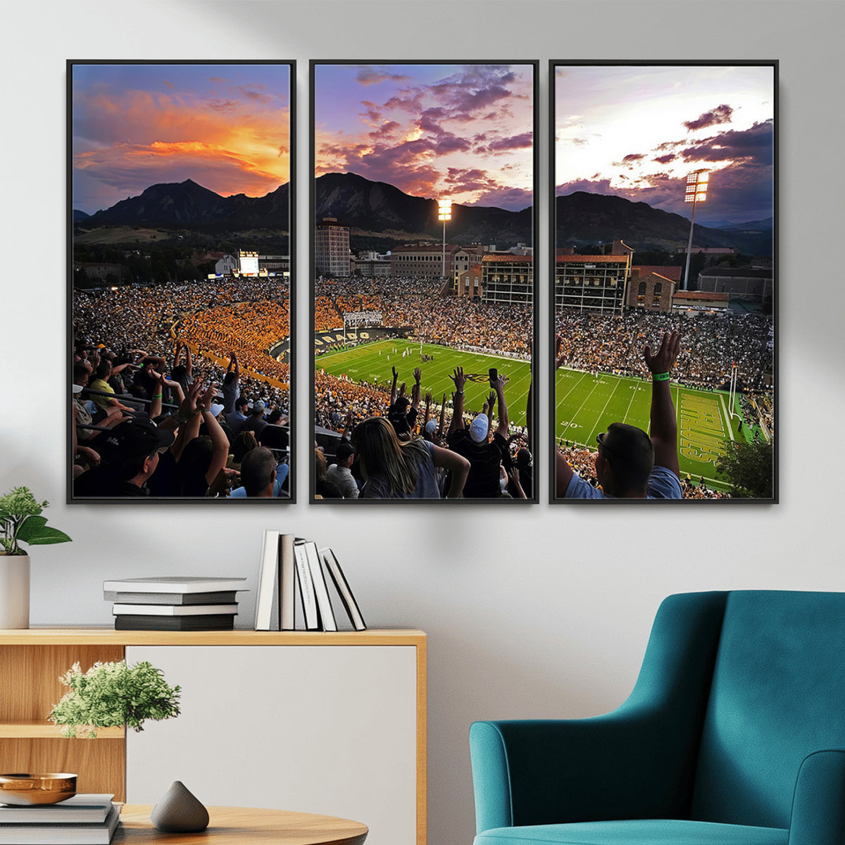 80381-MGV-CV-36X24 - Framed Colorado Buffaloes Football Team Print - Boulder Folsom Field Stadium Wall Art Canvas Print