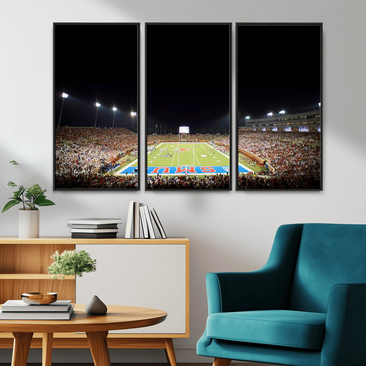 MGV-FC-48X32-3P - SMU Mustangs Football Team Print - Dallas Gerald J. Ford Stadium Wall Art Canvas Print