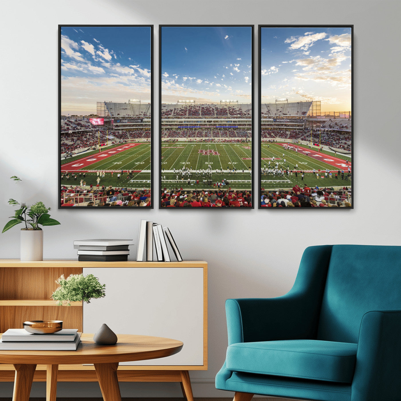 MGV-FC-48X32-3P - Framed Houston Cougars Football Team Print - Houston TDECU Stadium Wall Art Canvas Print