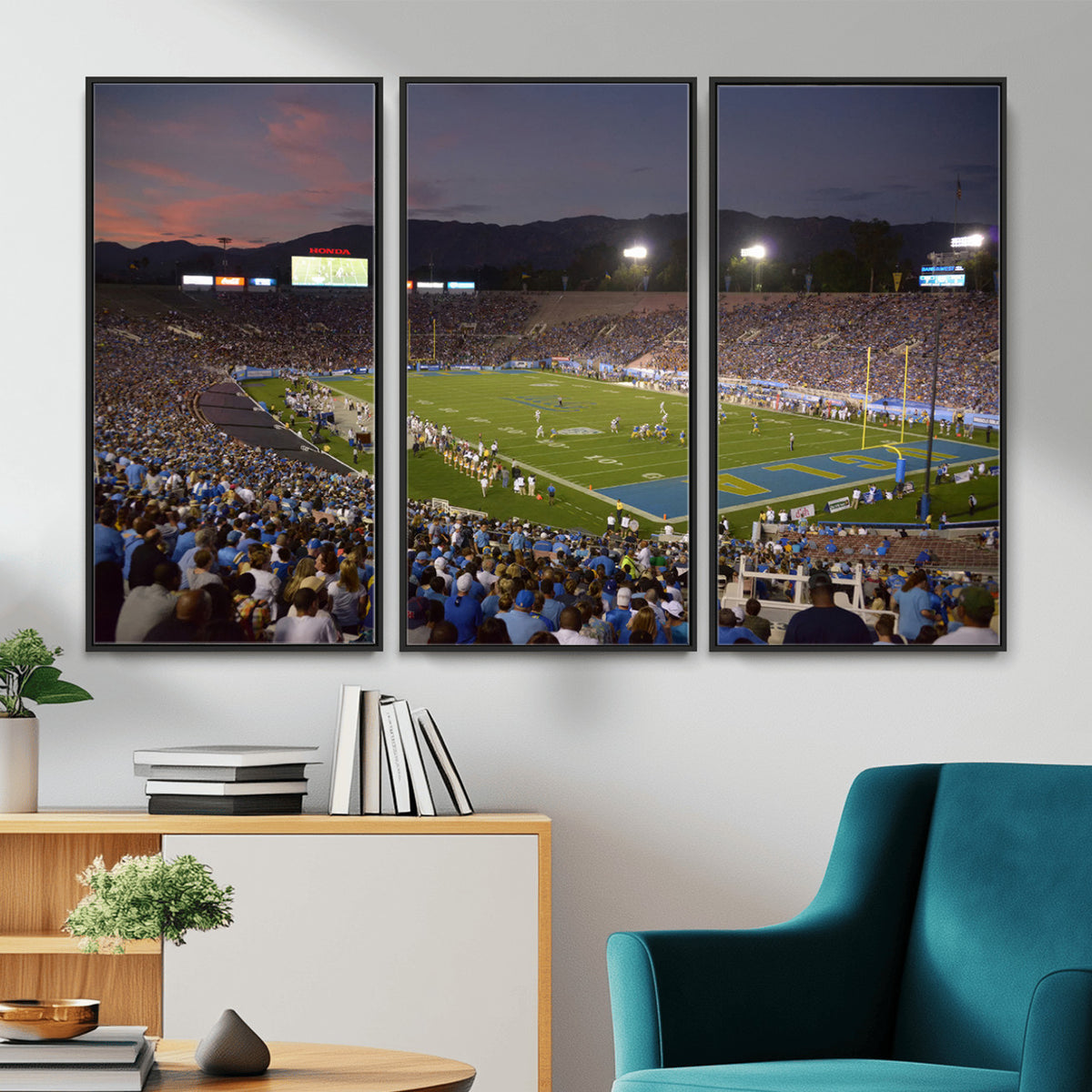 90359-MGV-CV-36X24 - UCLA Bruins Football Team Print - Pasadena Rose Bowl Stadium Wall Art Canvas Print