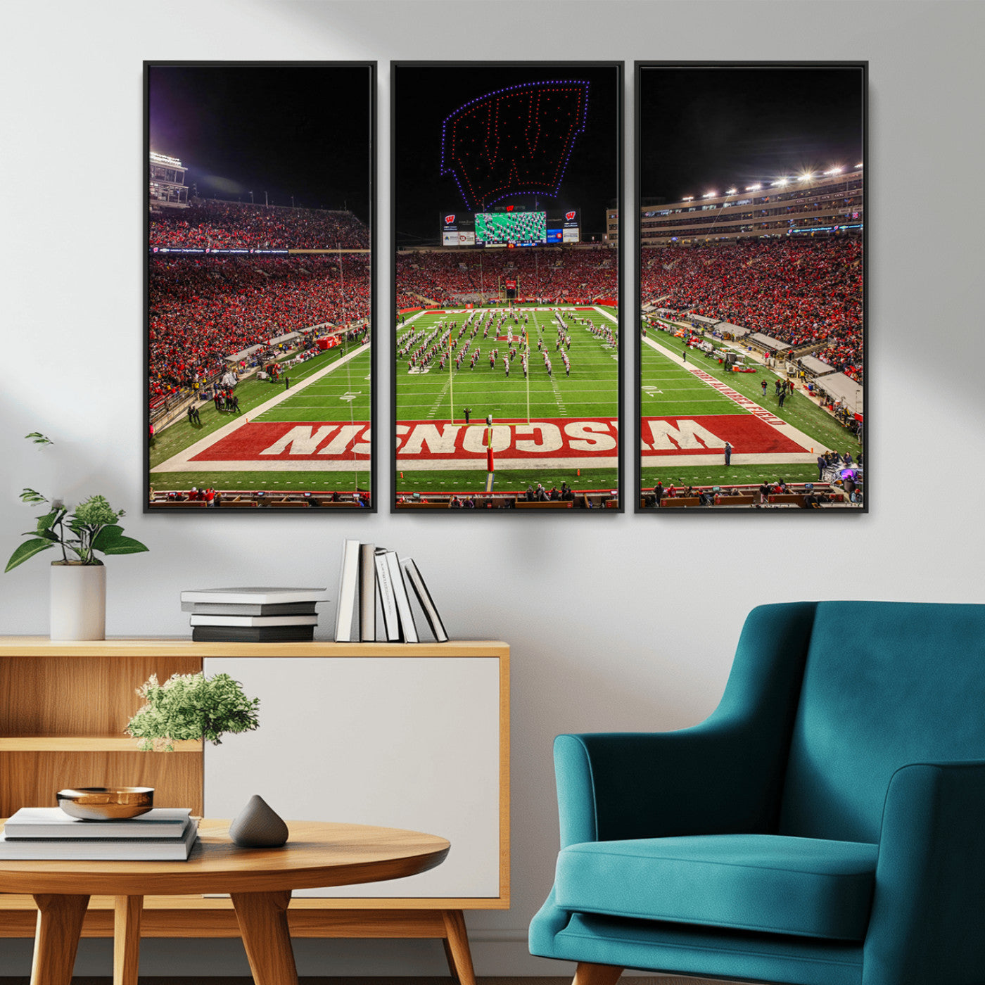 MGV-FC-48X32-3P - Wisconsin Badgers Football Team Print Canvas- Madison Camp Randall Stadium Wall Art Canvas Print