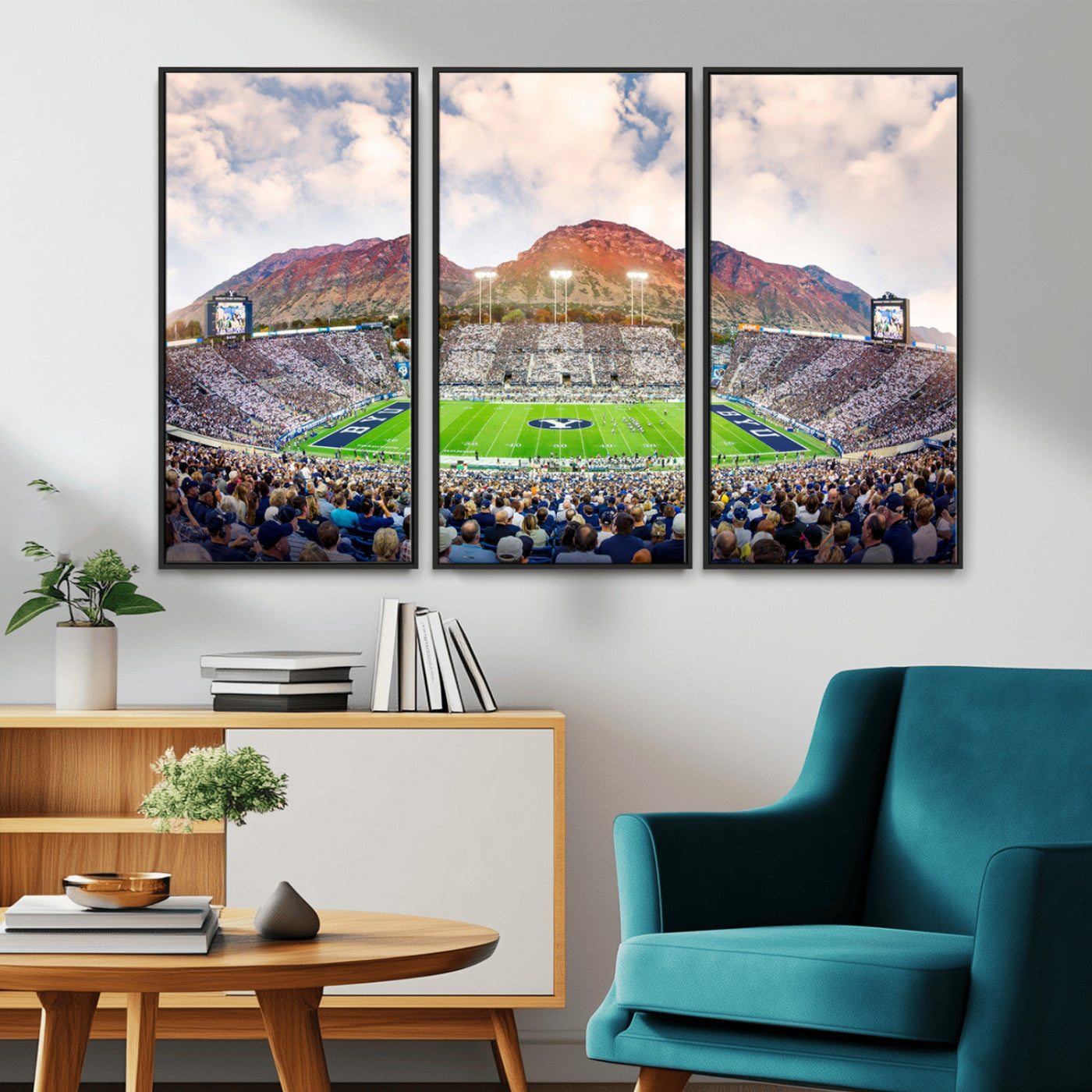 MGV-FC-48X32-3P - Brigham Young University Cougars Football Team Print - Provo LaVell Edwards Stadium Wall Art Canvas
