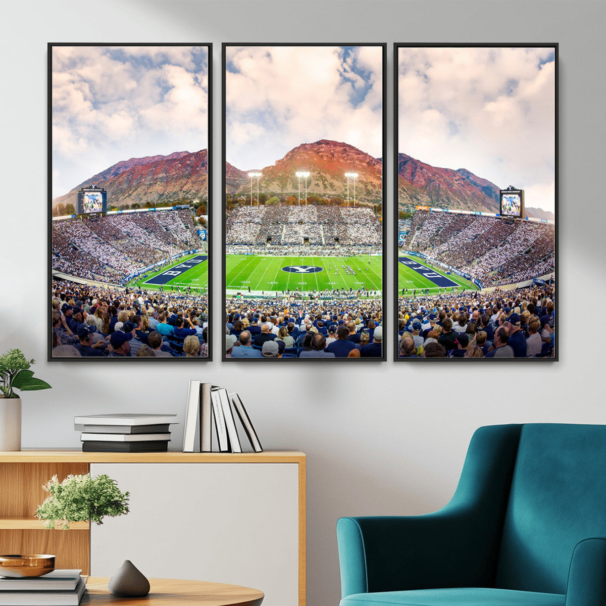 85734-MGV-CV-36X24 - Brigham Young University Cougars Football Team Print - Provo LaVell Edwards Stadium Wall Art Canvas