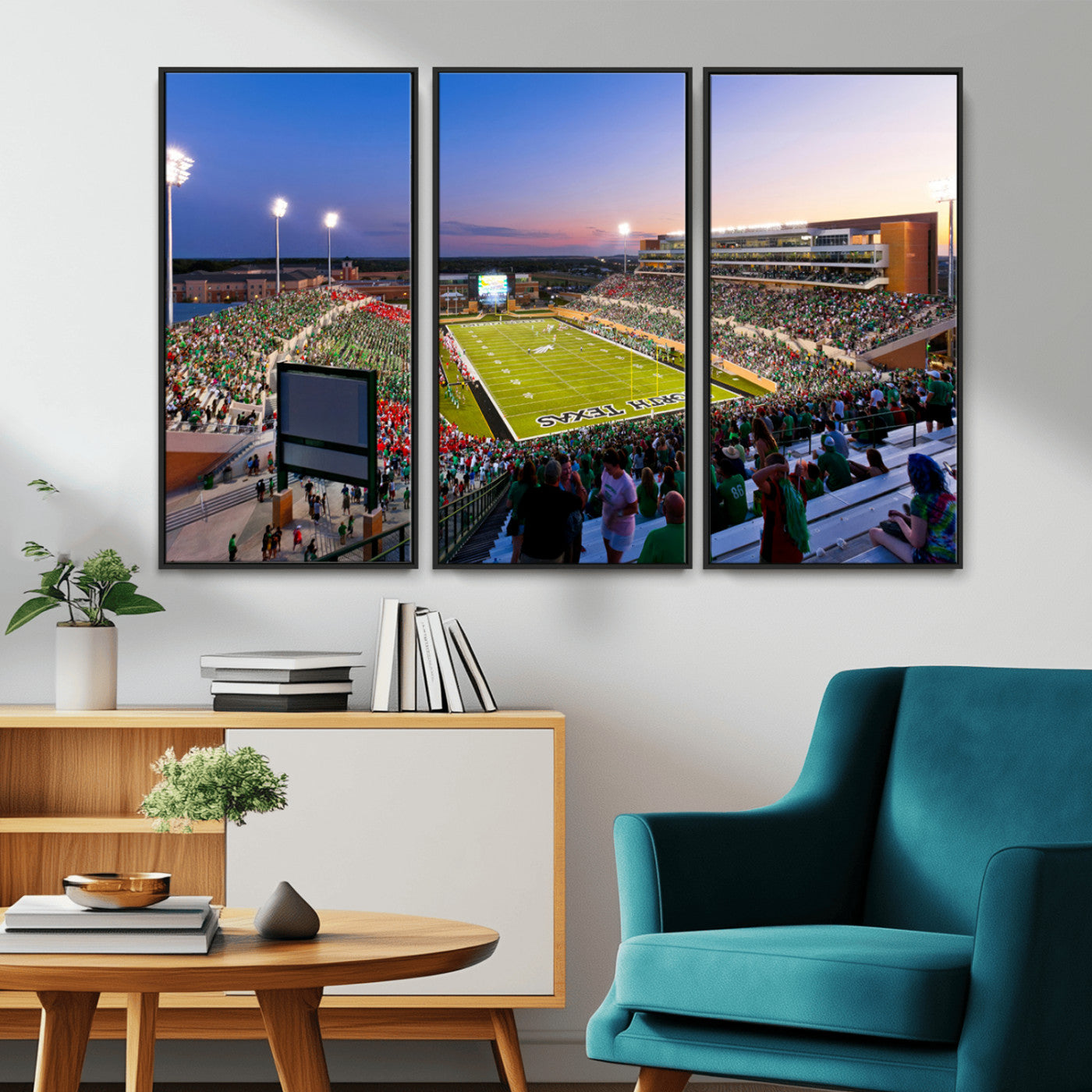 MGV-FC-48X32-3P - University of North Texas Mean Green Football Team Print - Denton DATCU Stadium Wall Art Canvas