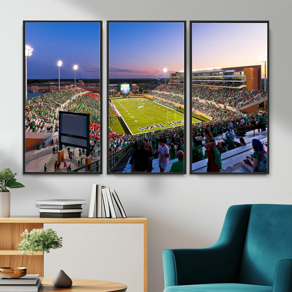 81582-MGV-CV-36X24 - University of North Texas Mean Green Football Team Print - Denton DATCU Stadium Wall Art Canvas