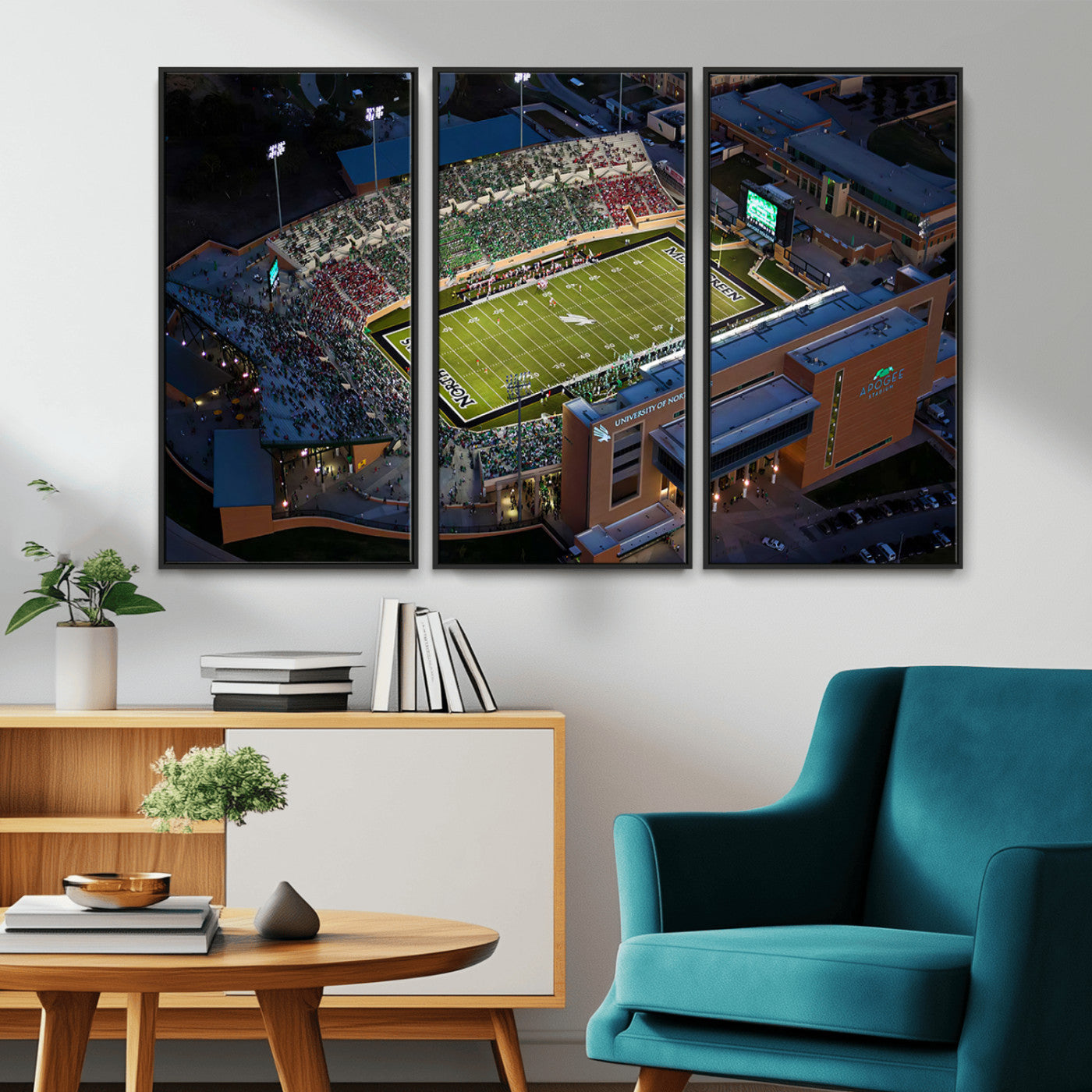MGV-FC-48X32-3P - University of North Texas Mean Green Football Artwork, Football Team Print - Denton DATCU Stadium