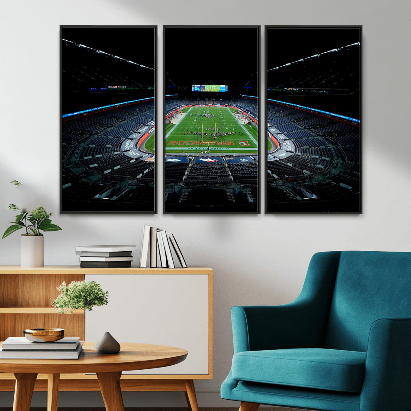 MGV-FC-48X32-3P - Denver Broncos Football Team Print Canvas- Denver Empower Field at Mile High Stadium Wall Art Canvas
