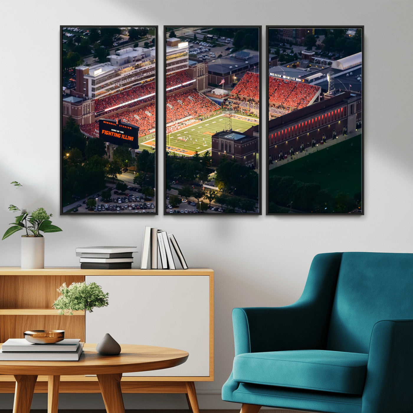 MGV-FC-48X32-3P - University of Illinois Fighting Illini Football Team Print - Champaign Illinois Memorial Stadium