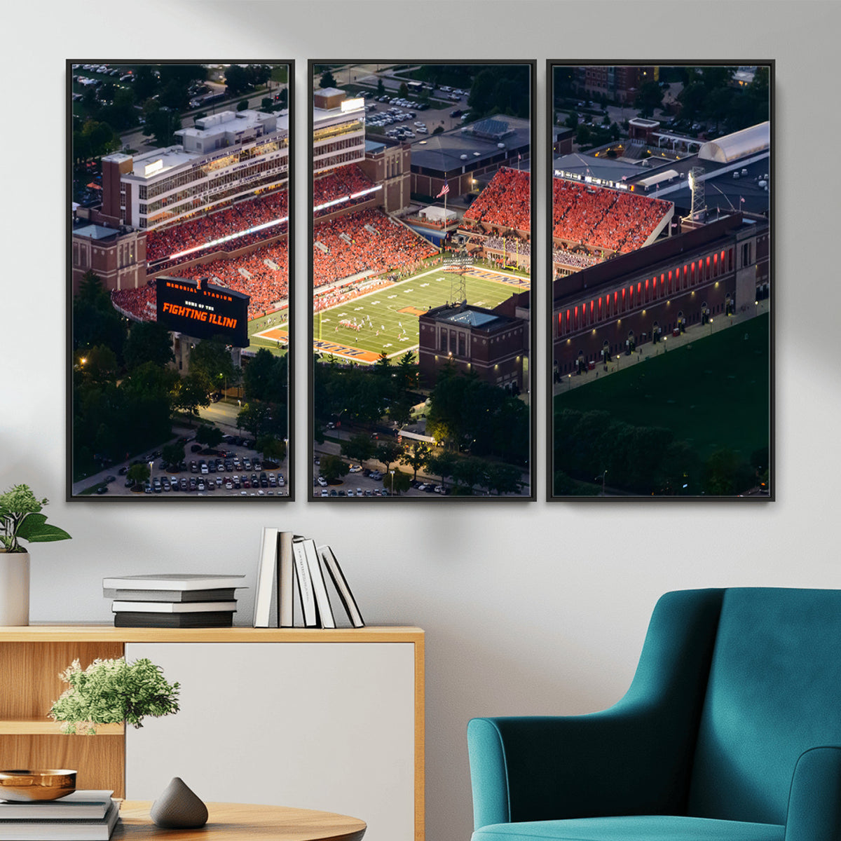 78052-MGV-CV-36X24 - University of Illinois Fighting Illini Football Team Print - Champaign Illinois Memorial Stadium