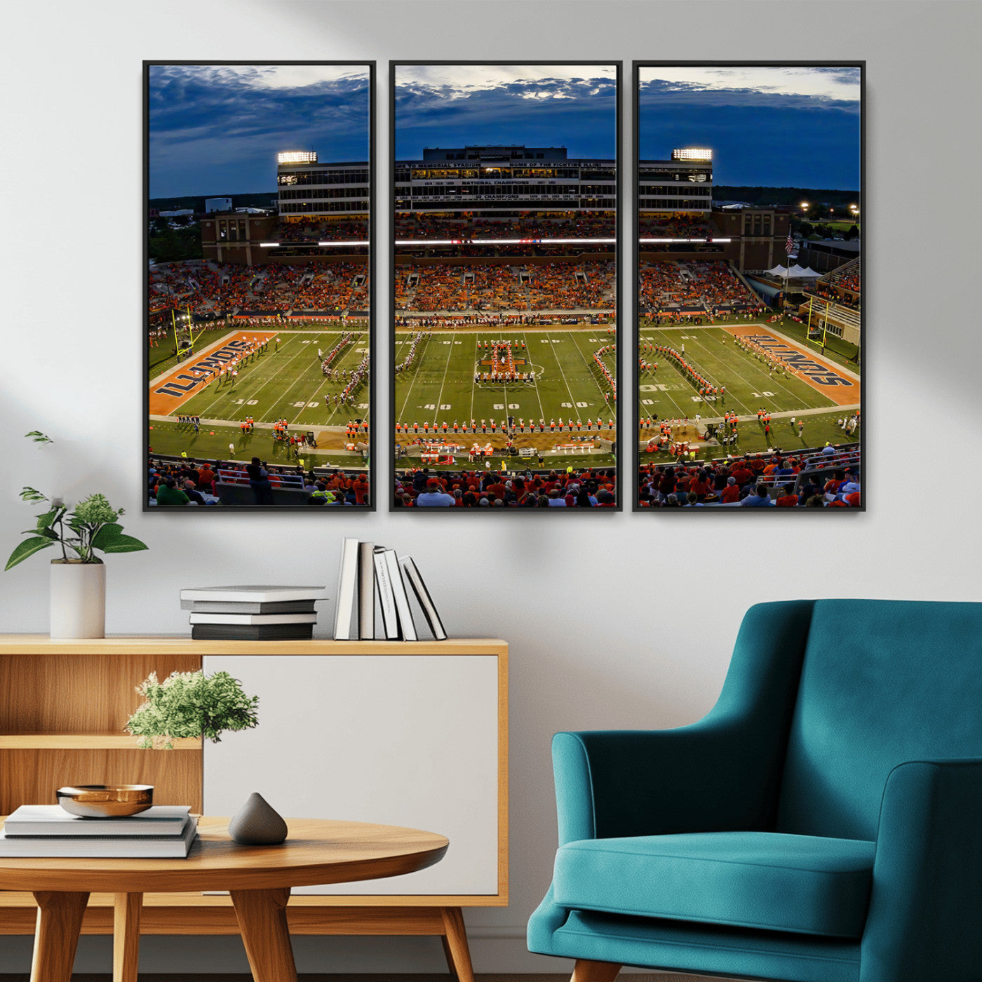 MGV-FC-48X32-3P - University of Illinois Fighting Illini Football Team Print - Champaign Illinois Memorial Stadium