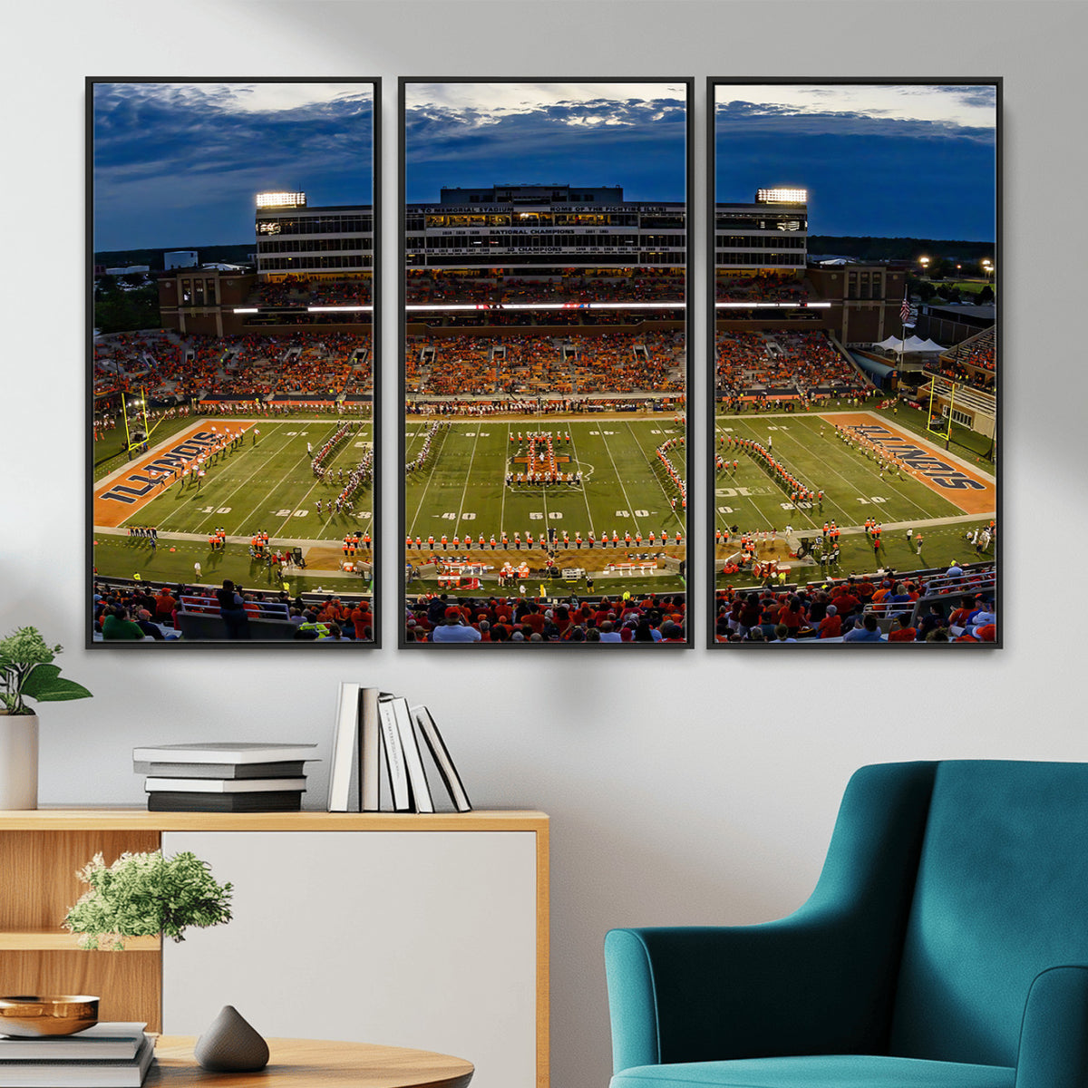 44513-MGV-CV-36X24 - University of Illinois Fighting Illini Football Team Print - Champaign Illinois Memorial Stadium