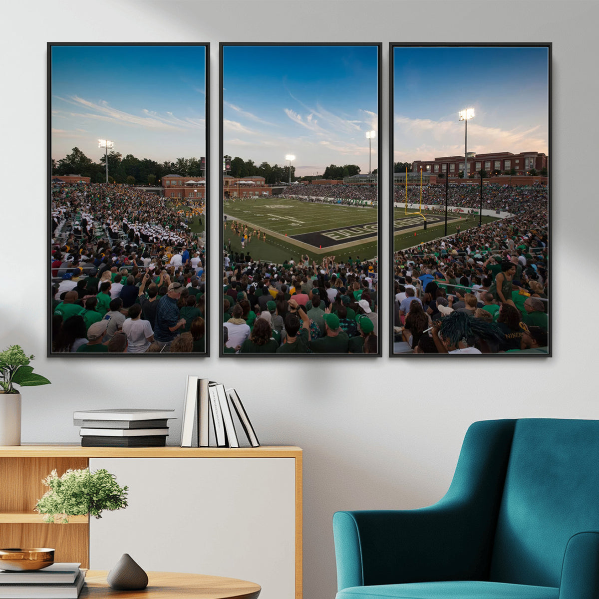 12290-MGV-CV-36X24 - University of Charlotte 49ers Football Team Print - Charlotte Jerry Richardson Stadium Wall Art