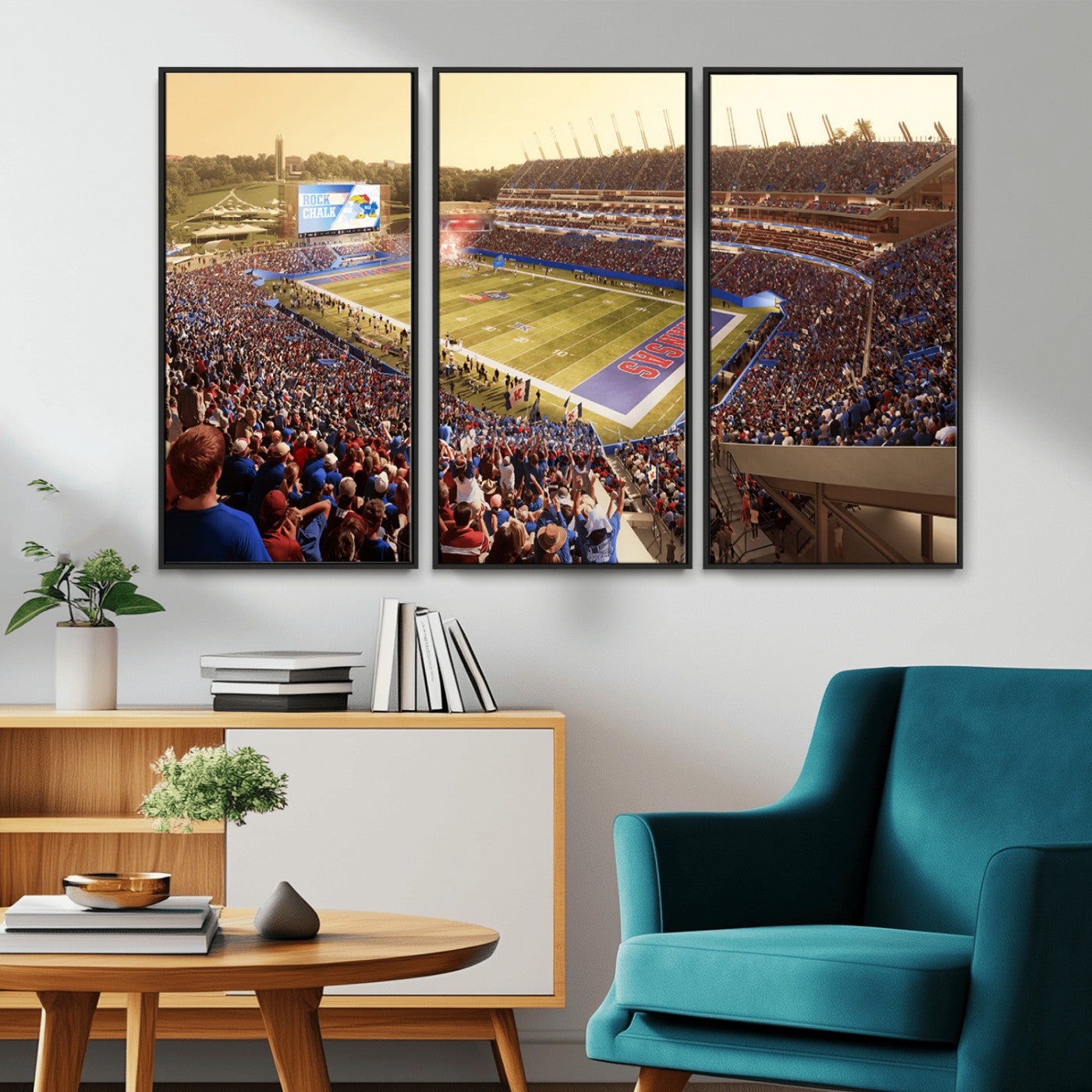 MGV-FC-48X32-3P - University of Kansas Jayhawks Football Team Print - Lawrence Kansas Memorial Stadium Wall Art Canvas